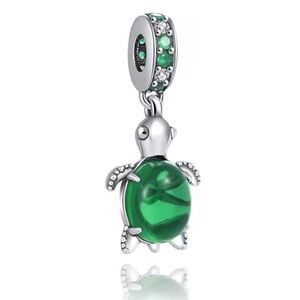 NWOT S925 Green Murano Glass Sea Turtle Dangle Charm